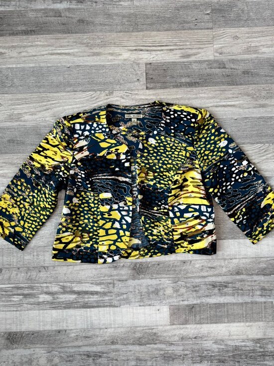 Maya Brooke Jackets & Blazers - Maya Brooke blue yellow patterned 3/4 sleeve crop blazer size 8 P24